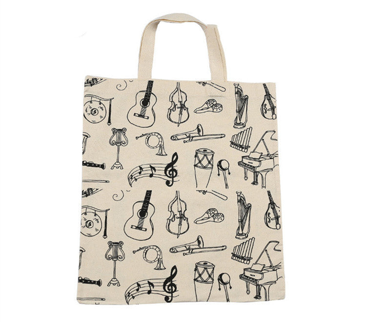 Piano Musical Note Tree Bear Movement Cotton Handy Eco Sheet Music Bag