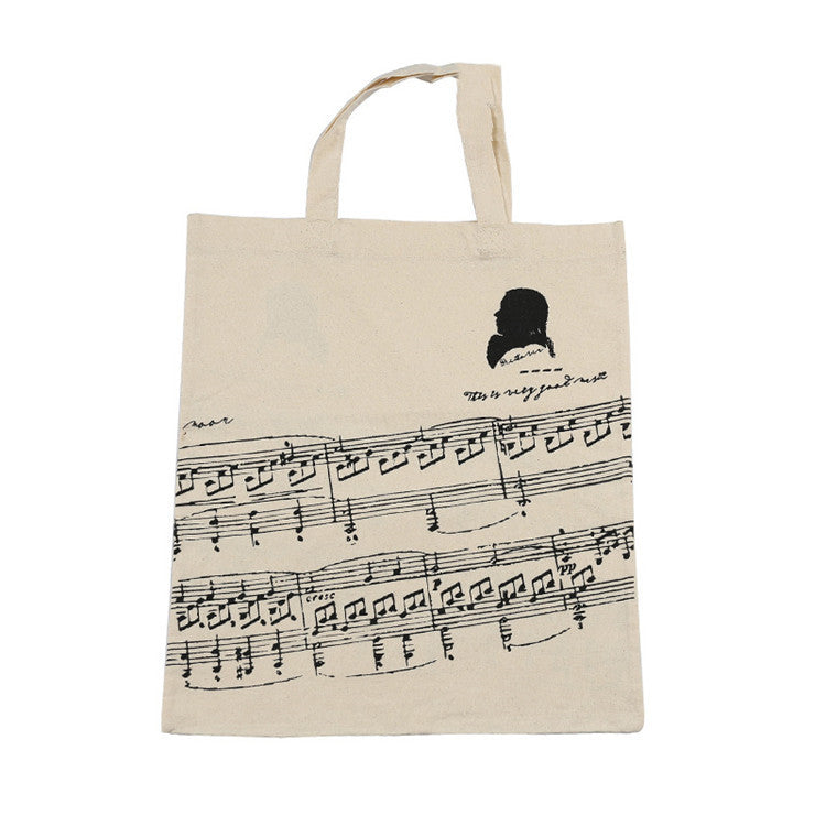 Piano Musical Note Tree Bear Movement Cotton Handy Eco Sheet Music Bag